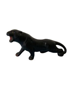 Vintage MCM Roaring Black Panther Ceramic Figurine Mid-Century Collectible